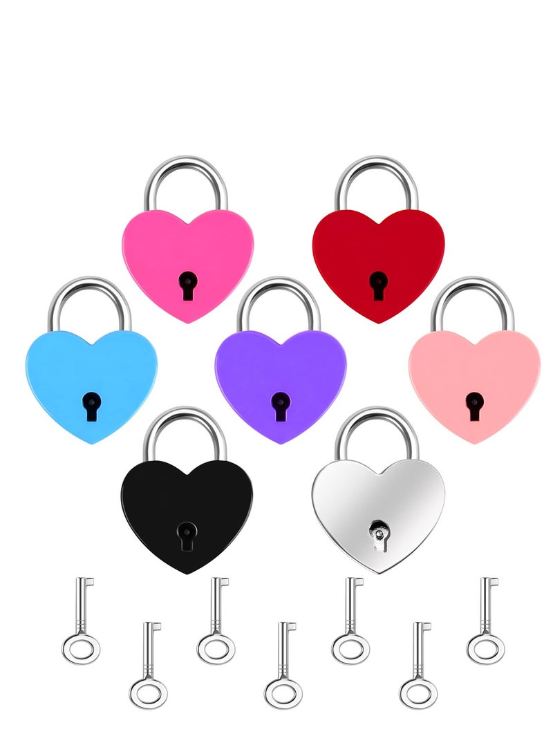 7 Piece Small Padlock Mini Lock Alloy Heart Shaped Lock with Key Suitcase Lock Lock Locker Decorative Diary Lock Love Decorative Lock for Box Diary Luggage (Multi Color) - Image 1