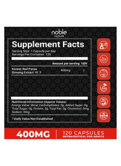 noble nature Korean Panax Ginseng Extract, Supports Immune Health, Ultra Concentrated - 120 Veg Capsules  - Image 2