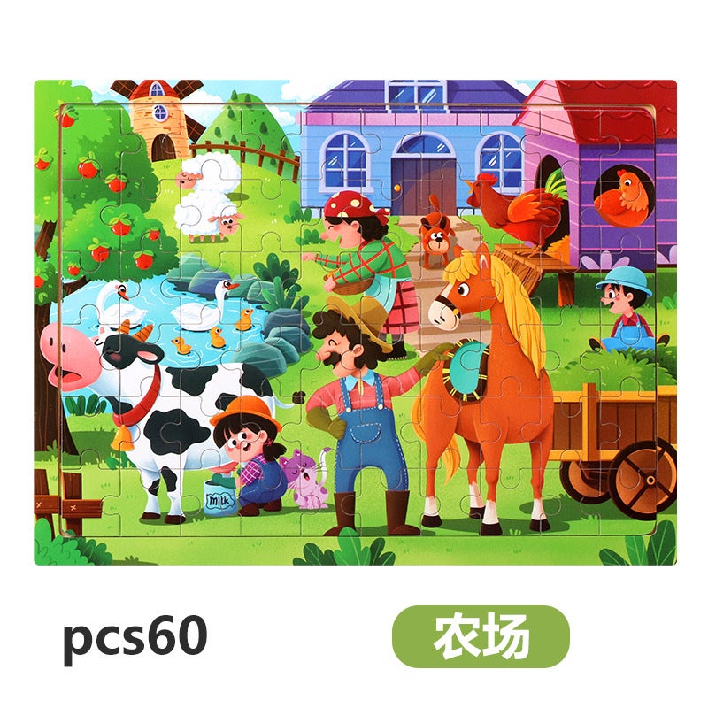 Wooden 60 Piece Puzzle Children'S Animal Cartoon Fairy Tales Plane Puzzle Baby Early Education Educational Building Blocks Toy - Image 1