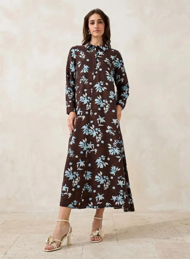 ايكونيك Iconic Printed Women Shirt Dress with Concealed Placket
