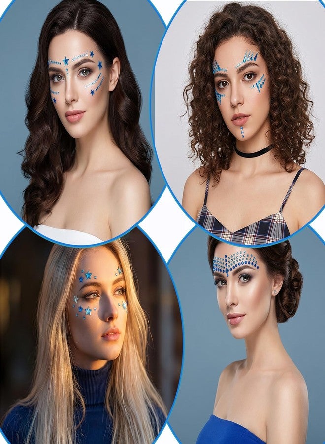 Gtziqa Blue Face Gems Stickers, 6 Sheets Flower Rhinestone Stickers Hair Jewels Hair Gems Stick on, Self-Adhesive Body Gem Glitter Makeup Sticker for Face, Eye, Nail, Body, Festival, Holiday, Party, Craft - Image 5