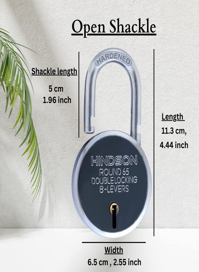 Hindson India Round 65mm Padlock – Heavy Duty Metal Body Lock with Double Locking Mechanism, 8 Steel Levers, 3 Silver Keys | Ideal for Door, Gate, Shutter | Pack of 2 - Image 5