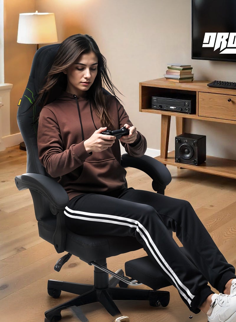 DROGO Premium Ergonomic Gaming Chair, Video Game Chair with Linkage Armrest, Footrest & Adjustable Seat, Computer Chair with PU Leather, Head & Massager Lumbar Pillow Home & Office Chair with Recline Black - Image 2