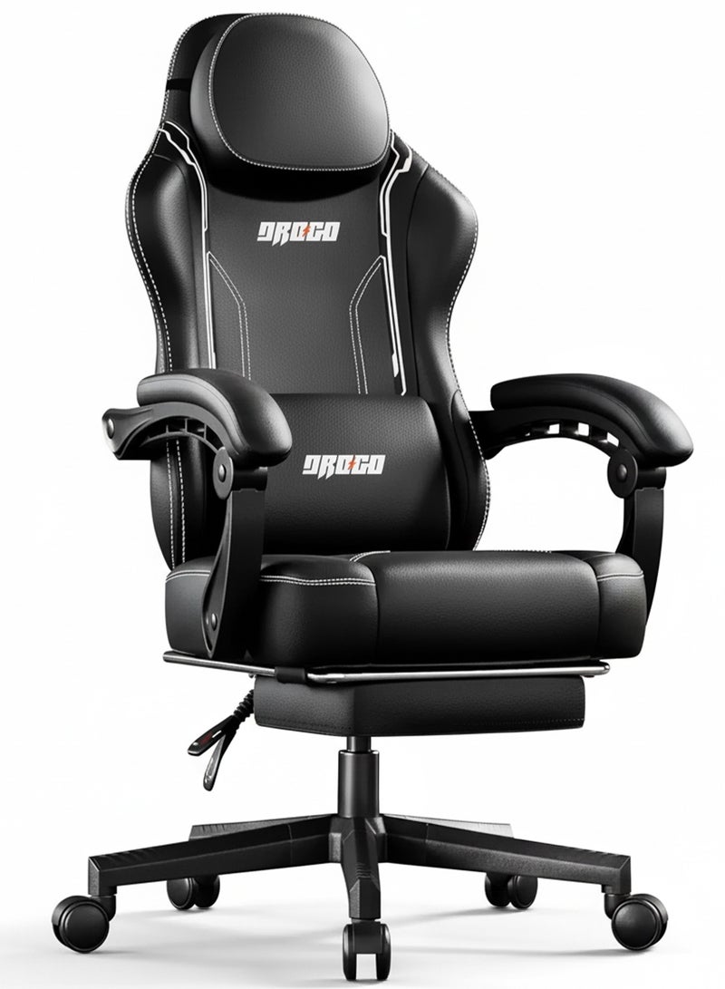 DROGO Premium Ergonomic Gaming Chair, Video Game Chair with Linkage Armrest, Footrest & Adjustable Seat, Computer Chair with PU Leather, Head & Massager Lumbar Pillow Home & Office Chair with Recline Black - Image 1