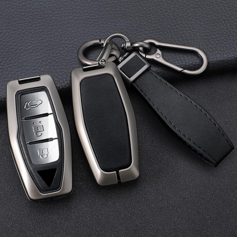 SANRILY PU Leather 2/3/4 Button Key Fob Cover Fit for Mitsubishi Outlander 2023 2022 2021 Keyless with Leather Keychain Black - Image 3