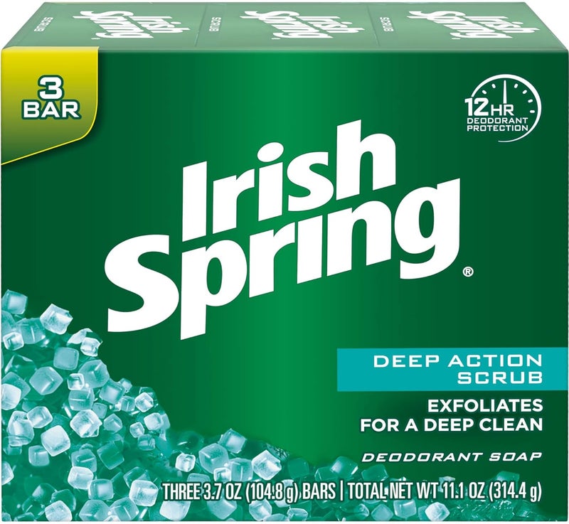 Irish Spring Clean Scrub Deodorant Soap - 3 Bars of 4 oz Each for Deep Cleaning - Image 1