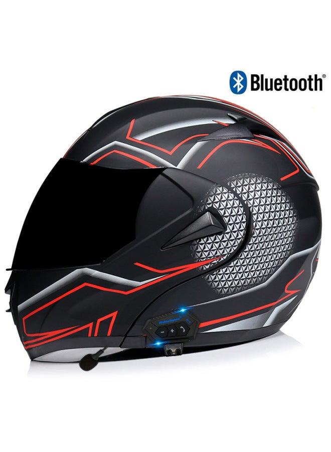 Men's Bluetooth Open-Face Motorcycle Helmet - Asian Red Honeycomb with Tea Mirror Visor (3C Certified)