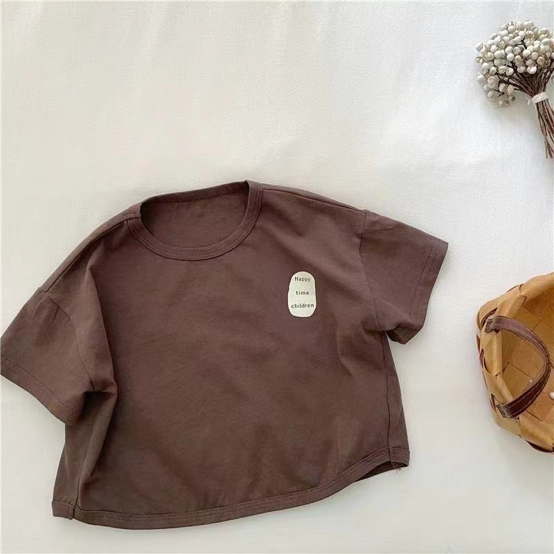 100 Cotton Boys' Short-Sleeved T-Shirt Summer Wear Children'S Children'S Baby'S Western-Style Printed All-Match Casual Korean Style Top - Image 1