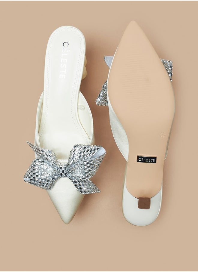 Celeste - Women's Bow Detail Slip-On Pumps with Kitten Heels - Image 1