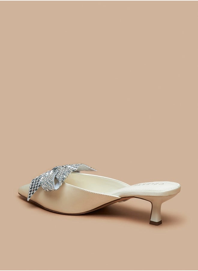 Celeste - Women's Bow Detail Slip-On Pumps with Kitten Heels - Image 1