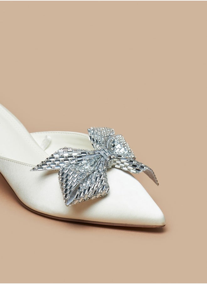 Celeste - Women's Bow Detail Slip-On Pumps with Kitten Heels - Image 1