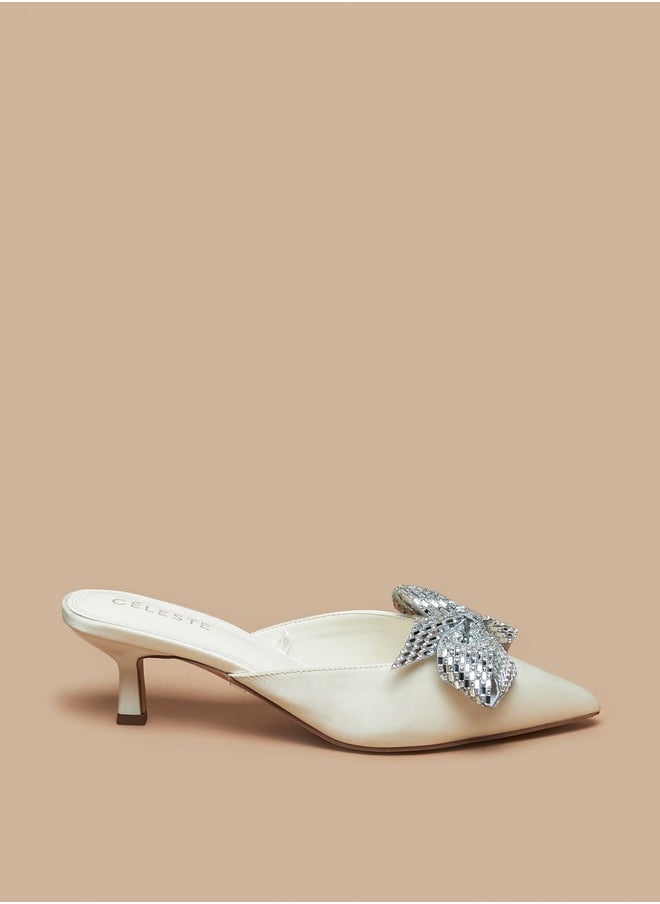 Celeste - Women's Bow Detail Slip-On Pumps with Kitten Heels - Image 1