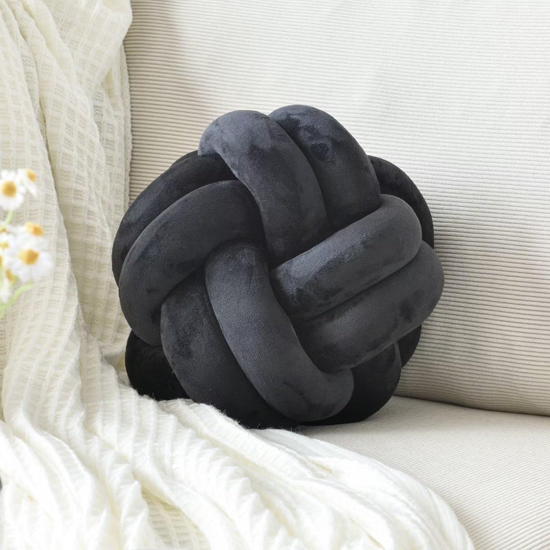 VBGYA Knot Pillow Ball, Soft Home Decorative Throw Pillows Cushion, Round Changeability Knotted Pillows, Modern Home Handmade Cushions for Bedroom, Sofa, Couch (8 Inch, Black) - Image 1