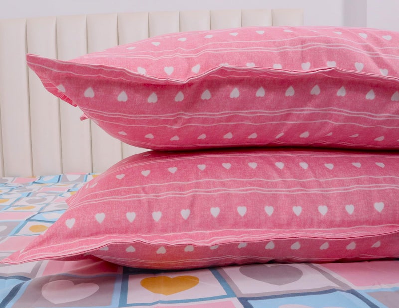 RD TREND® Presents Luxurious Supersoft Cotton Feel 210 Tc (100x108 Inch) bedsheet for Double Bed King Size with 2 Pillow Covers Size 18x28 Inch Color-Pink&White Heart - Image 5