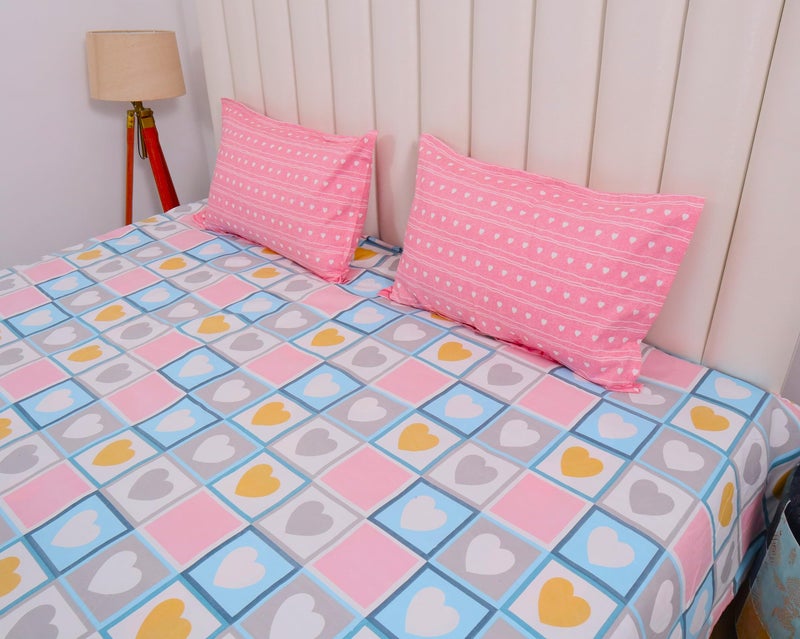 RD TREND® Presents Luxurious Supersoft Cotton Feel 210 Tc (100x108 Inch) bedsheet for Double Bed King Size with 2 Pillow Covers Size 18x28 Inch Color-Pink&White Heart - Image 3