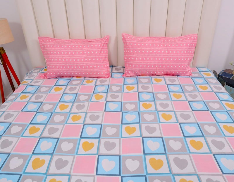 RD TREND® Presents Luxurious Supersoft Cotton Feel 210 Tc (100x108 Inch) bedsheet for Double Bed King Size with 2 Pillow Covers Size 18x28 Inch Color-Pink&White Heart - Image 4