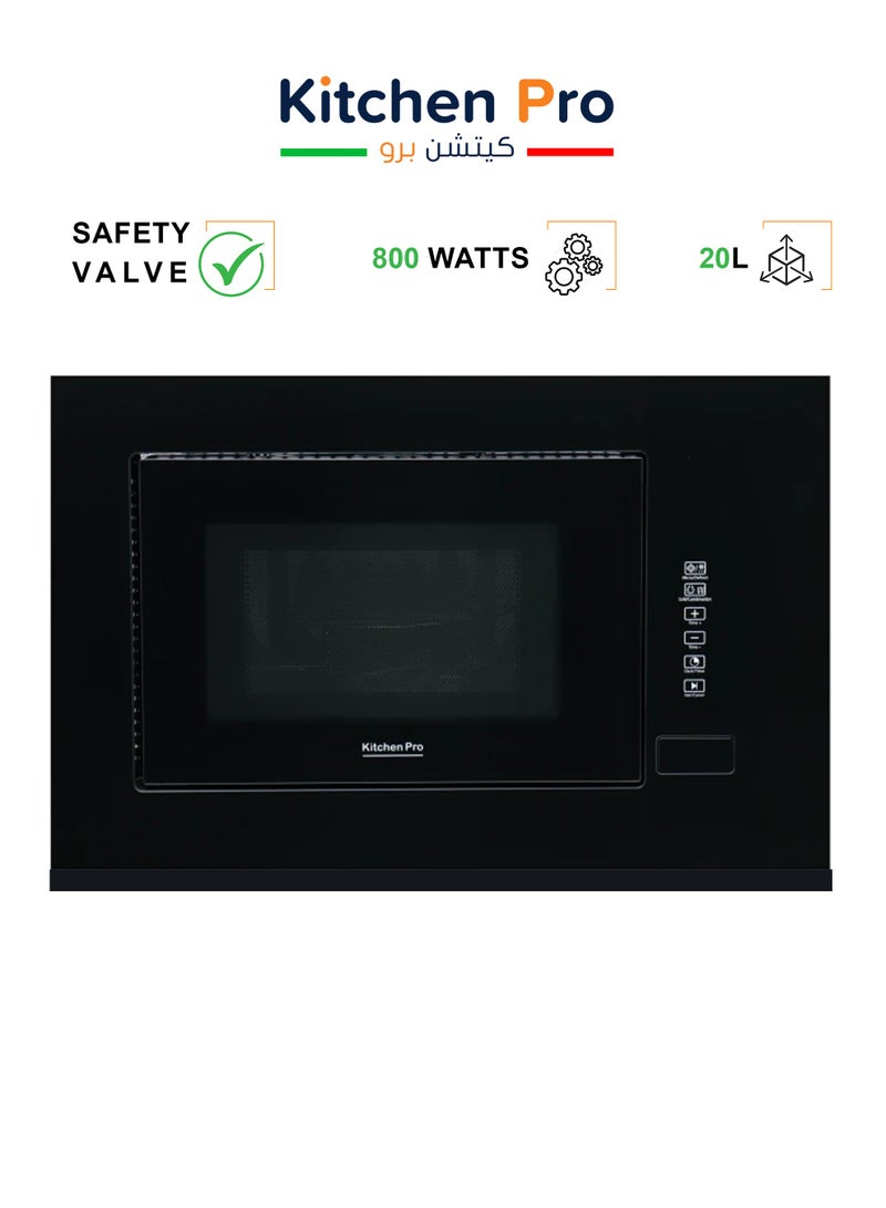 kitchen Pro Built-in Microwave with Grill - 20 Liters - 8 Programs - 5 Functions - Black - KP-20MW-BK - Image 1
