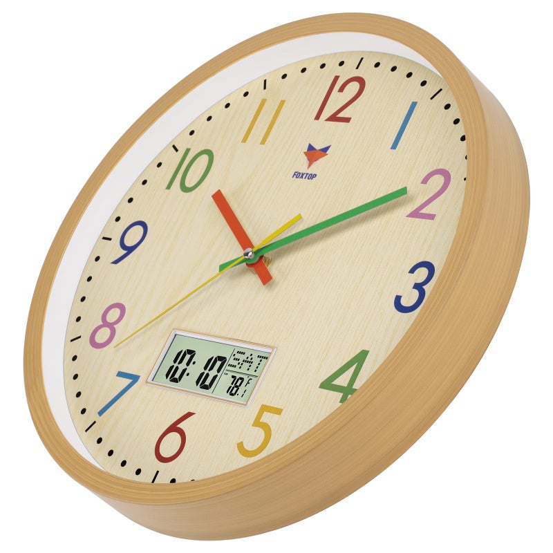 Foxtop Digital and Analog Kids Wall Clock 12 Inch Silent Non-Ticking Battery Operated Kids Clock for Kids Room Playroom Nursery Classroom School - Image 5