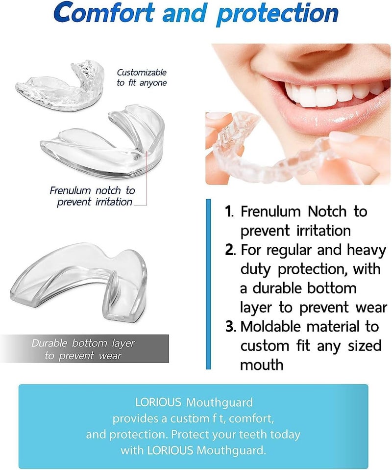 LORIOUS Mouthguard - One Size Fits All Premium Set of 6 BPA Free Moldable, Customizable and Trimmable Medical Grade Mouth Guard for Grinding Teeth Clenching Bruxism, Sport Athletic, Whitening Tray - Image 4