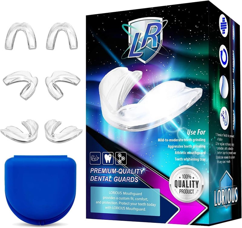 LORIOUS Mouthguard - One Size Fits All Premium Set of 6 BPA Free Moldable, Customizable and Trimmable Medical Grade Mouth Guard for Grinding Teeth Clenching Bruxism, Sport Athletic, Whitening Tray - Image 1