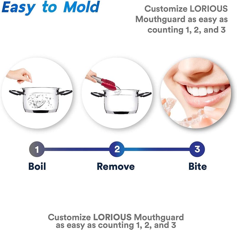 LORIOUS Mouthguard - One Size Fits All Premium Set of 6 BPA Free Moldable, Customizable and Trimmable Medical Grade Mouth Guard for Grinding Teeth Clenching Bruxism, Sport Athletic, Whitening Tray - Image 5