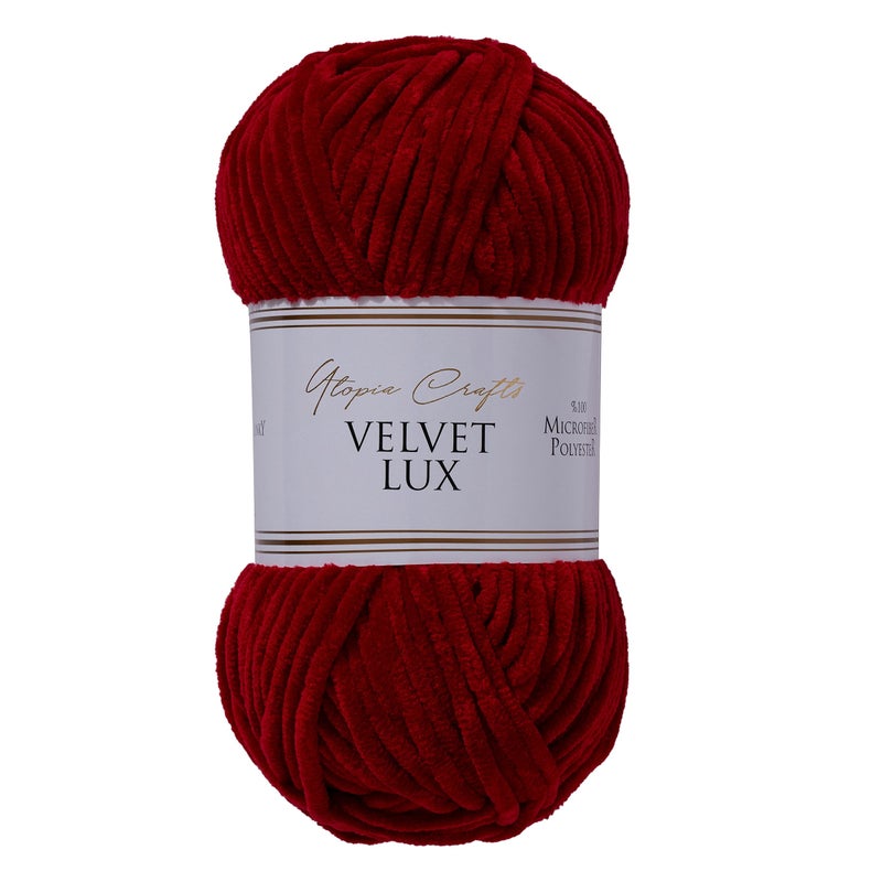 Utopia Crafts Velvet Lux Chenille Super Soft Chunky Yarn for Knitting and Crochet 100g  110m Dark Scarlet
