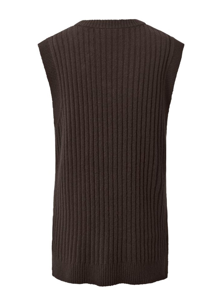Tchibo - Women Round Neck Sweater Vest, Dark Brown - Image 1