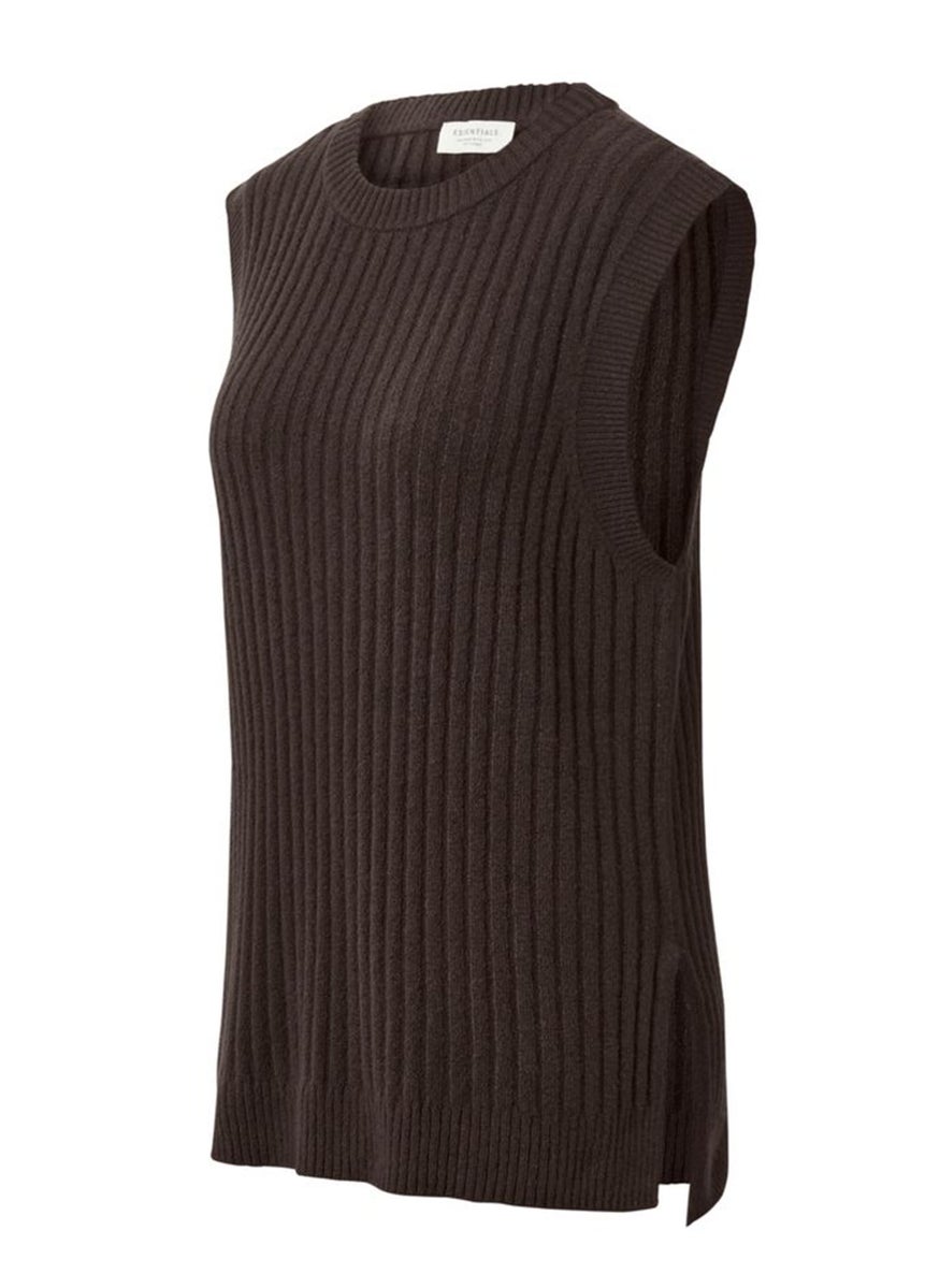 Tchibo - Women Round Neck Sweater Vest, Dark Brown - Image 1