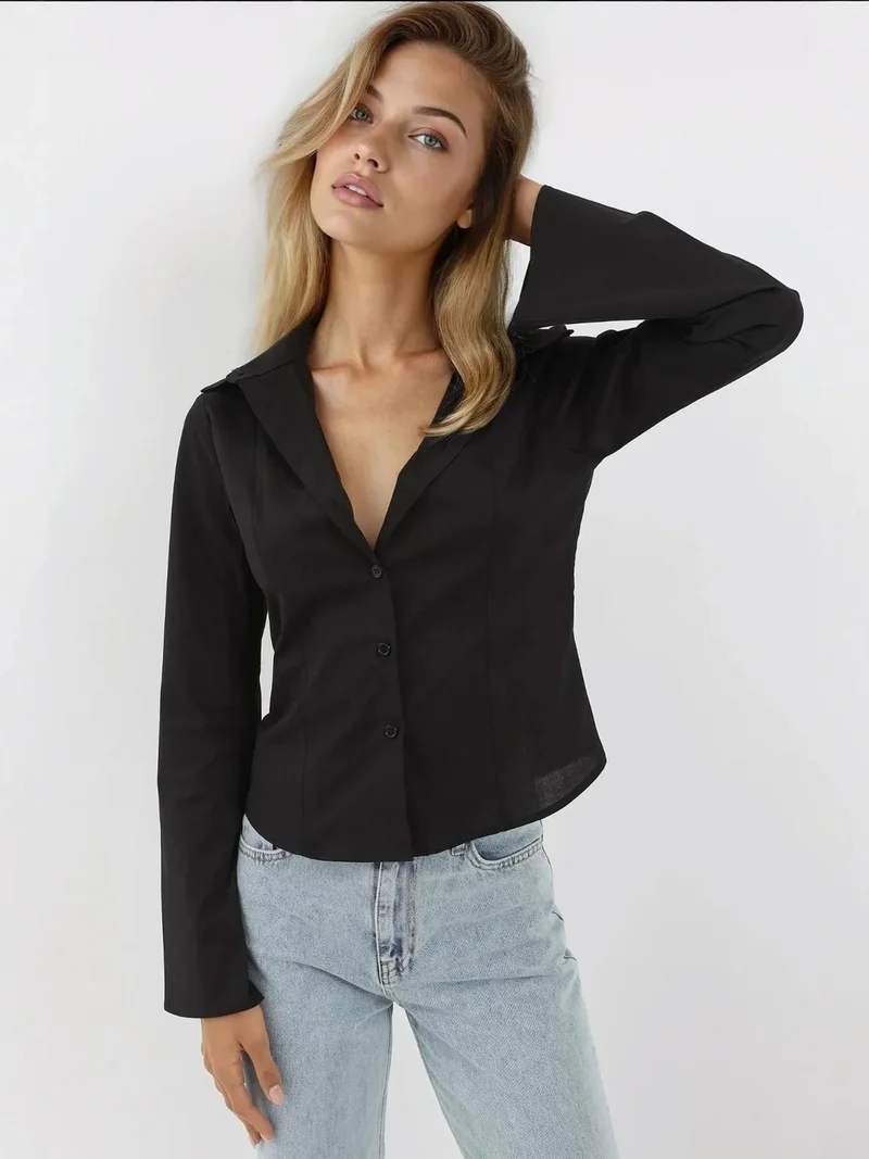 Hiccup Black Fitted Long Sleeve Shirt for Women | Best Price UAE