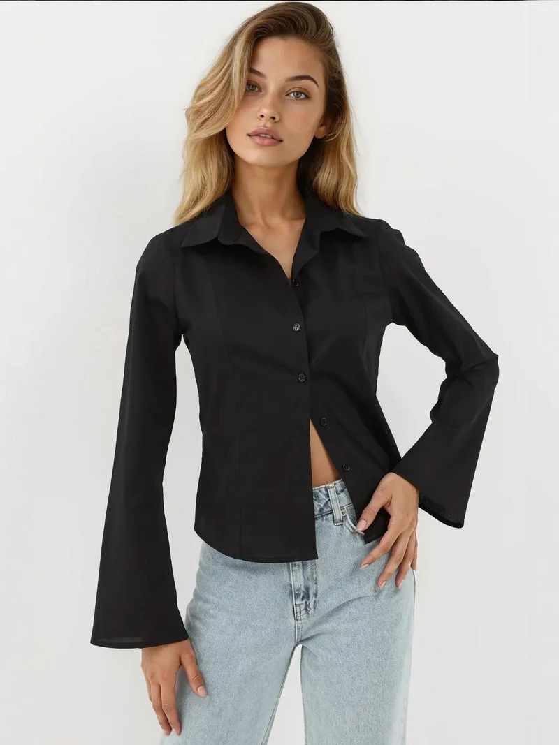 Hiccup Black Fitted Long Sleeve Shirt for Women | Best Price UAE