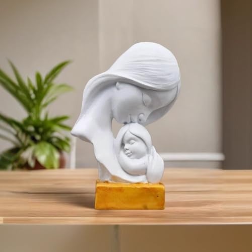 Saugat Traders Resin Mother Child Statue Showpiece for Home Decor Office Table Decoration - Baby Shower for Mom, to Be Mom Handcrafted Mother Baby Showpiece Gift,5 Cm,10 Cm,White - Image 1