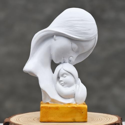 Saugat Traders Resin Mother Child Statue Showpiece for Home Decor Office Table Decoration - Baby Shower for Mom, to Be Mom Handcrafted Mother Baby Showpiece Gift,5 Cm,10 Cm,White - Image 3