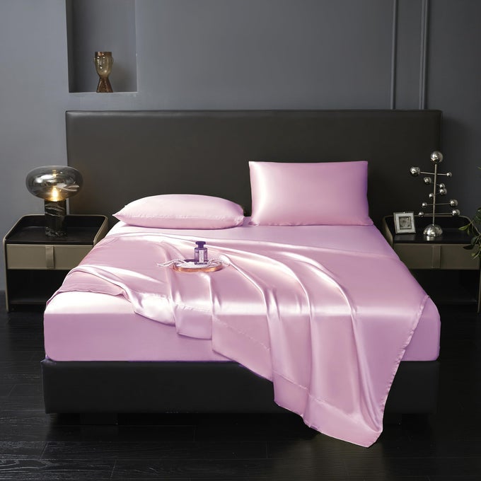 4 PCS FULL SIZE LUXURY SILKY SOFT PINK SATIN SHEET SET1 PREMIUM MOISTURE WICKING FITTED SHEET FITS UP TO 16 INCHES DEEP POCKET 1 FLAT SHEET 2 PILLOWCASESPINK FULL