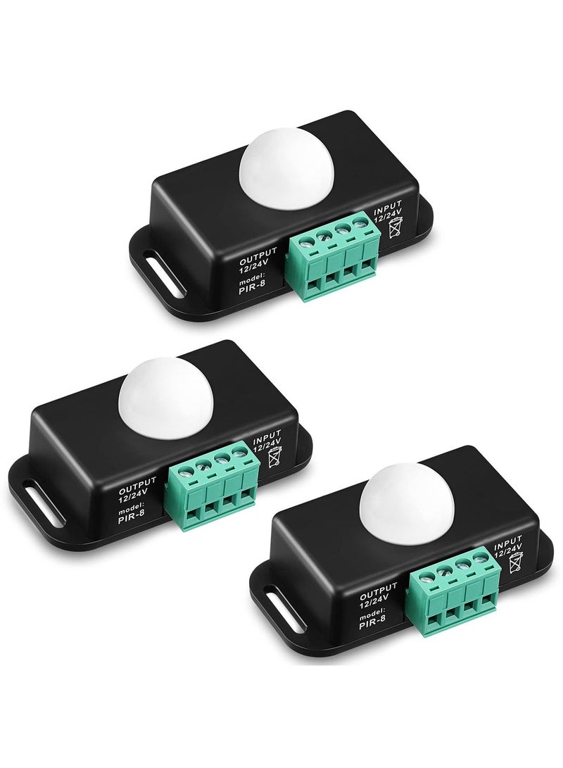 SYOSI 3 Packs 12 V 24 PIR Sensor Adjustable LED c Black Infrared Motion Detector Body Sensing Light Switch Controller with Embedded Probes for Flexible Strip Lights - Image 1