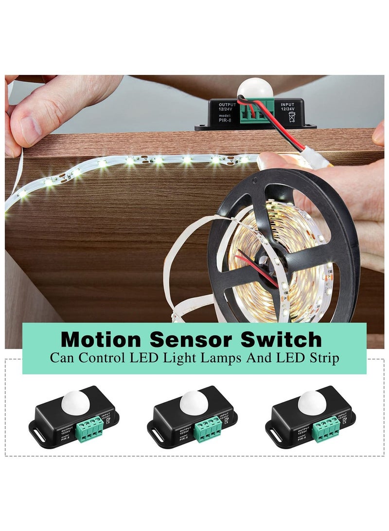 SYOSI 3 Packs 12 V 24 PIR Sensor Adjustable LED c Black Infrared Motion Detector Body Sensing Light Switch Controller with Embedded Probes for Flexible Strip Lights - Image 3