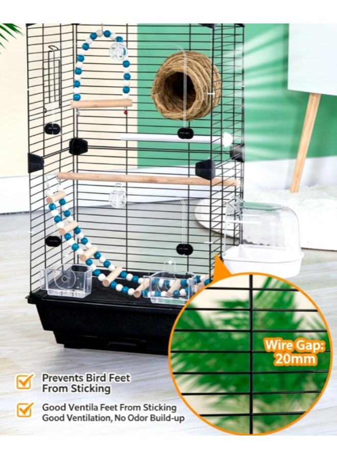 Tall Metal Parrot Bird Cage Complete Accessory Kit, Large Pet Cage with Perches Swing Straw Nest Food Bowls for Budgies Cockatiel Lovebirds - Image 5