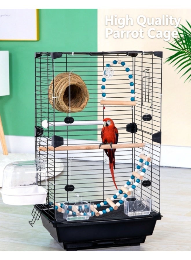 Tall Metal Parrot Bird Cage Complete Accessory Kit, Large Pet Cage with Perches Swing Straw Nest Food Bowls for Budgies Cockatiel Lovebirds - Image 1