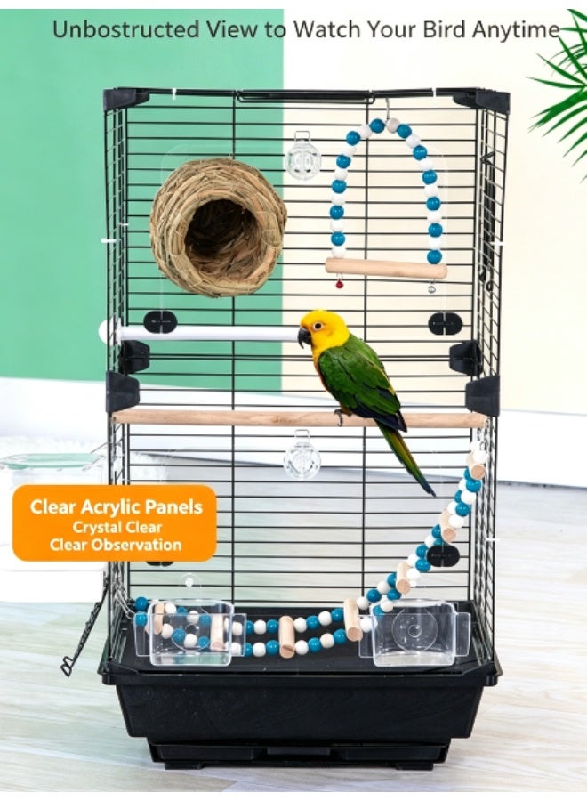 Tall Metal Parrot Bird Cage Complete Accessory Kit, Large Pet Cage with Perches Swing Straw Nest Food Bowls for Budgies Cockatiel Lovebirds - Image 2