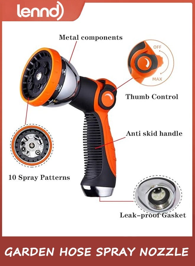 LENND Garden Hose Spray Nozzle,10 Hose Metal Duty Watering Patterns Thumb Control On Off Valve, High Pressure Nozzle Sprayer for Plants, Car Wash,Cleaning,Showering Pets - Image 2