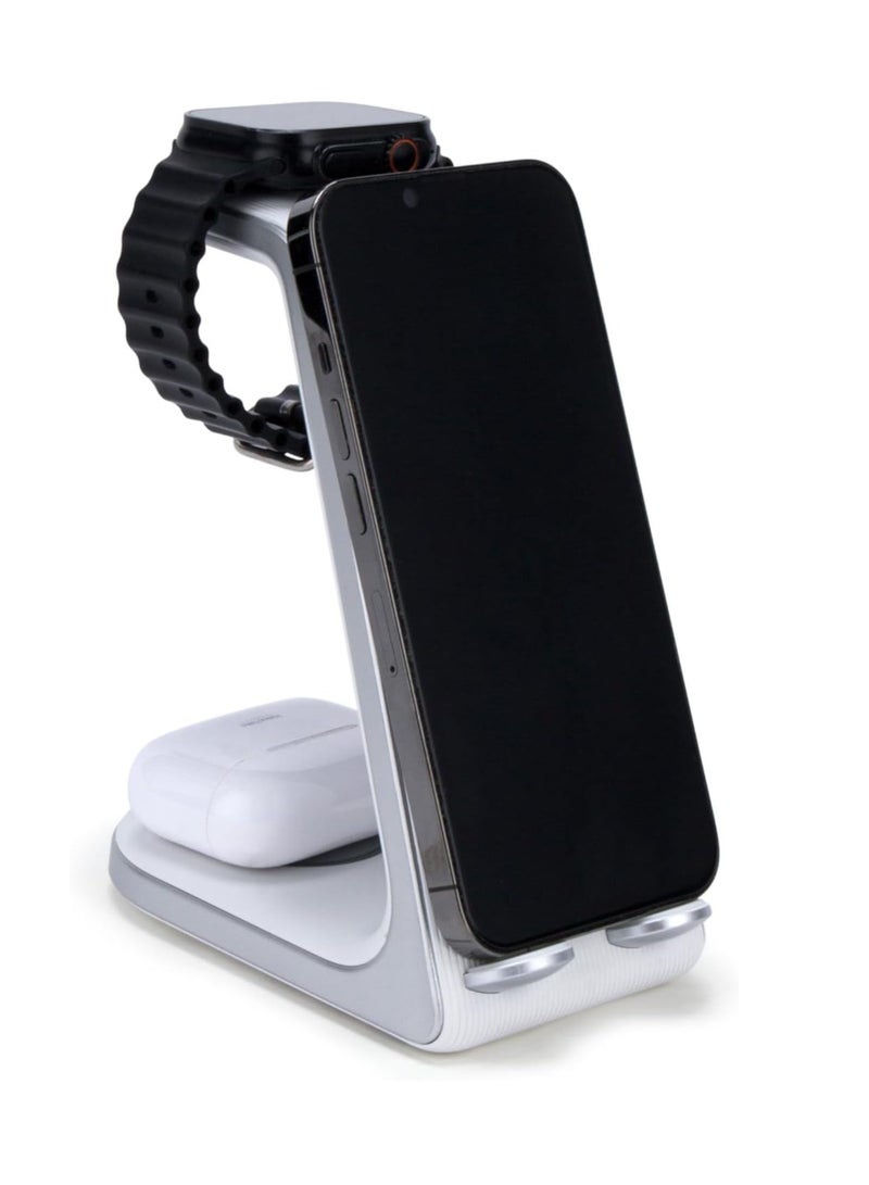 WISHWIND Powervista Wireless Hub – 3-in-1 Fast Charging Station | Sleek & Compact Multi-Device Charger for Smartphones, Smartwatches & Earbuds | Effortless Wireless Charging with Style & Convenience - Image 1