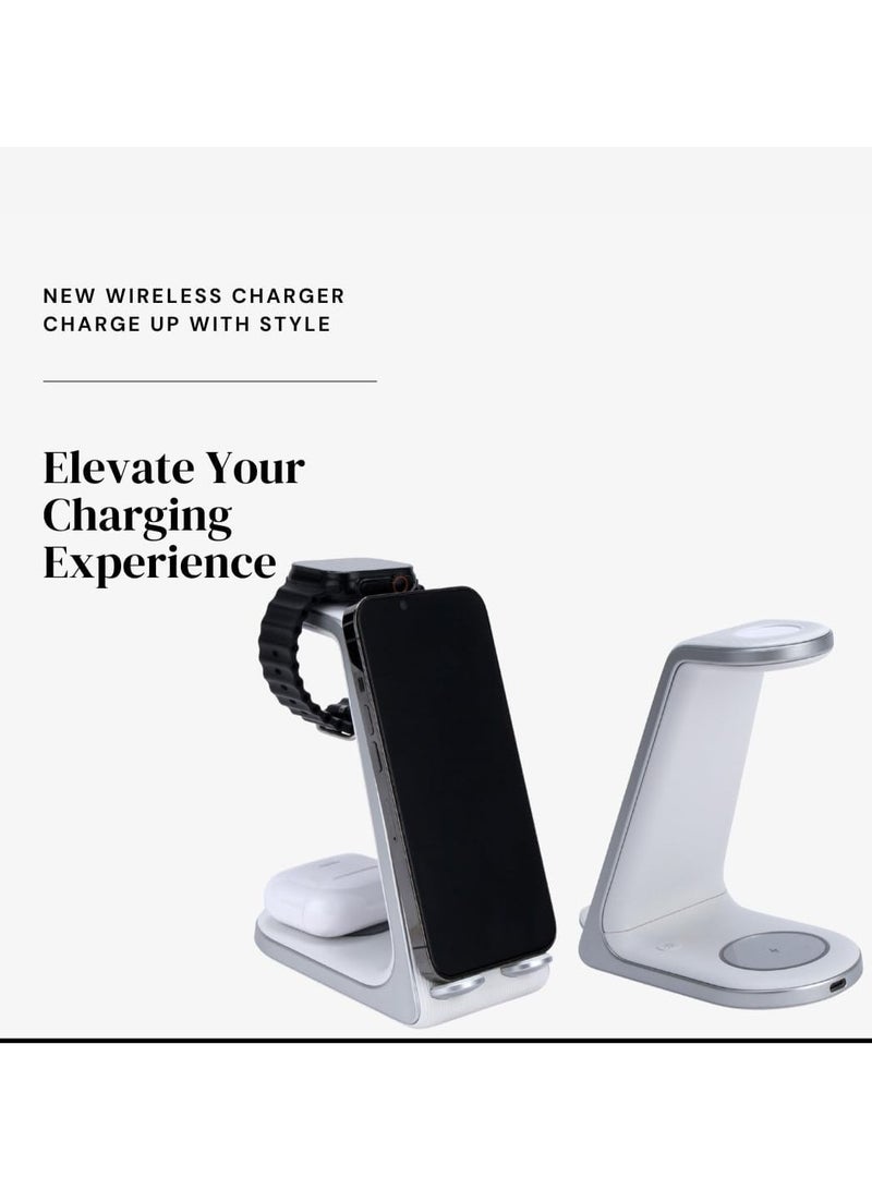 WISHWIND Powervista Wireless Hub – 3-in-1 Fast Charging Station | Sleek & Compact Multi-Device Charger for Smartphones, Smartwatches & Earbuds | Effortless Wireless Charging with Style & Convenience - Image 3
