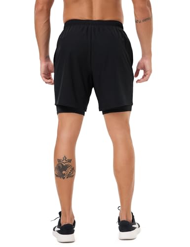 Naarts Men's 2 in 1 Athletic Running Shorts Quick Dry 5 Inch Lightweight Workout Gym Shorts with Liner and Pockets Black,Small - Image 5