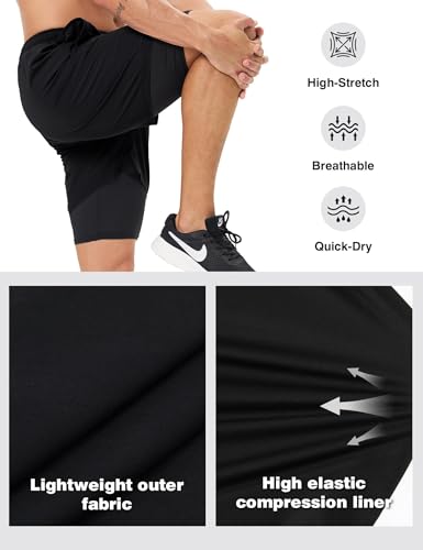 Naarts Men's 2 in 1 Athletic Running Shorts Quick Dry 5 Inch Lightweight Workout Gym Shorts with Liner and Pockets Black,Small - Image 4