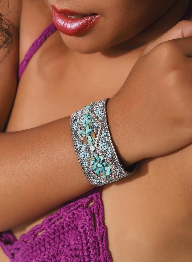 MINACHI Bohemian Retro Style, Punk Style, Full Rhinestone, Handmade Beaded, Personality Charm, Cuff Bangle Jewelry for Women - Image 4