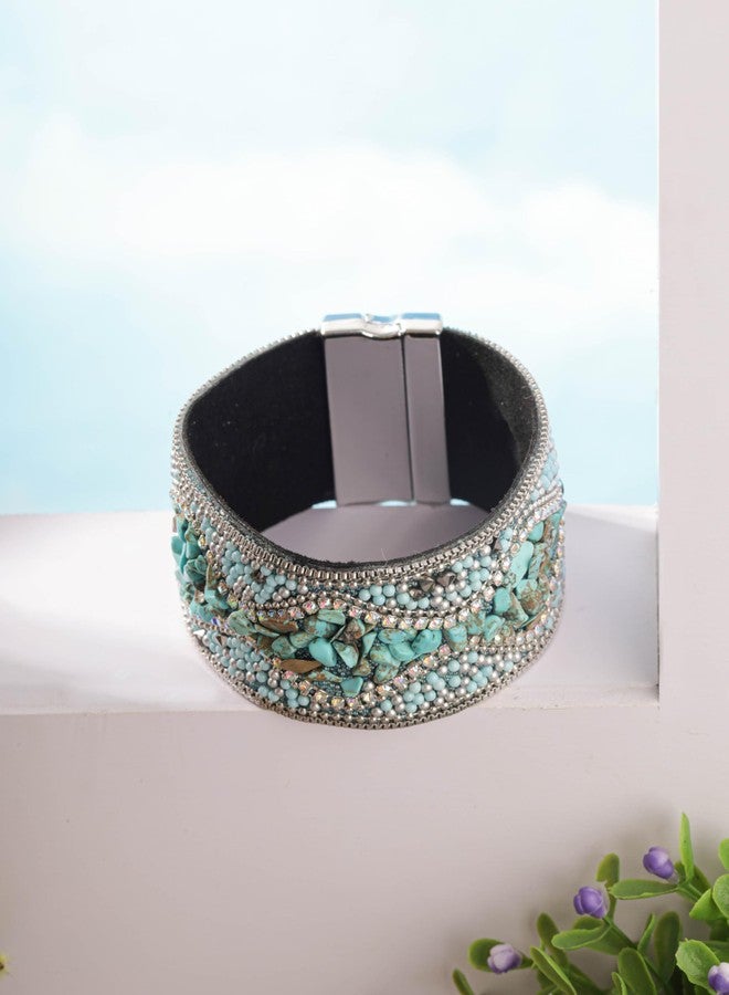 MINACHI Bohemian Retro Style, Punk Style, Full Rhinestone, Handmade Beaded, Personality Charm, Cuff Bangle Jewelry for Women - Image 5