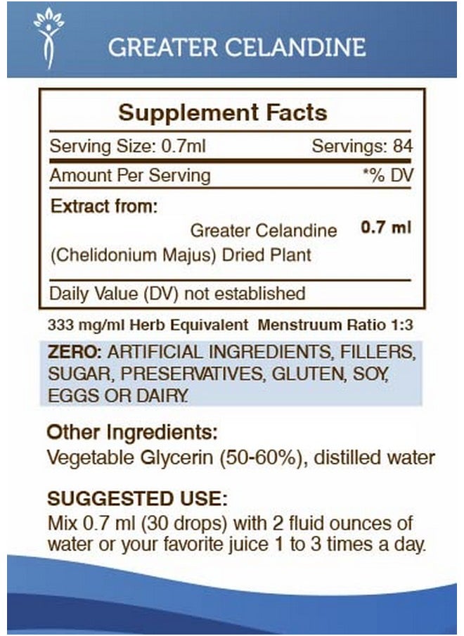 Secrets of the Tribe - Greater Celandine Alcoholfree Liquid Extract Greater Celandine (Chelidonium Majus) Tincture Supplement (2 Fl Oz) - Image 1