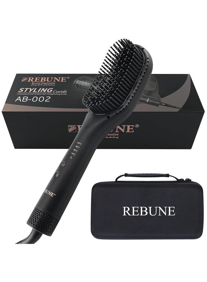 REBUNE RE-AB002 3 In 1 Hot Air Styler Negative Ion Hair Straightener Brush, Hot Air & PTC Dual Heating Technology For Smooth Frizz-Free Hair Black - Image 1