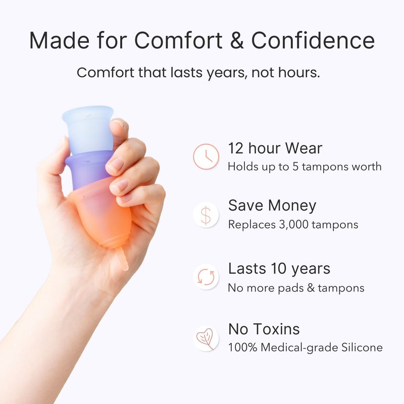 Lena Menstrual Cup Original â€“ Reusable Silicone Period Cup for Heavy Flow, 12-Hour Leak-Free Protection, Soft & Comfortable, Beginner-Friendly Design - Large, Pink - Image 3