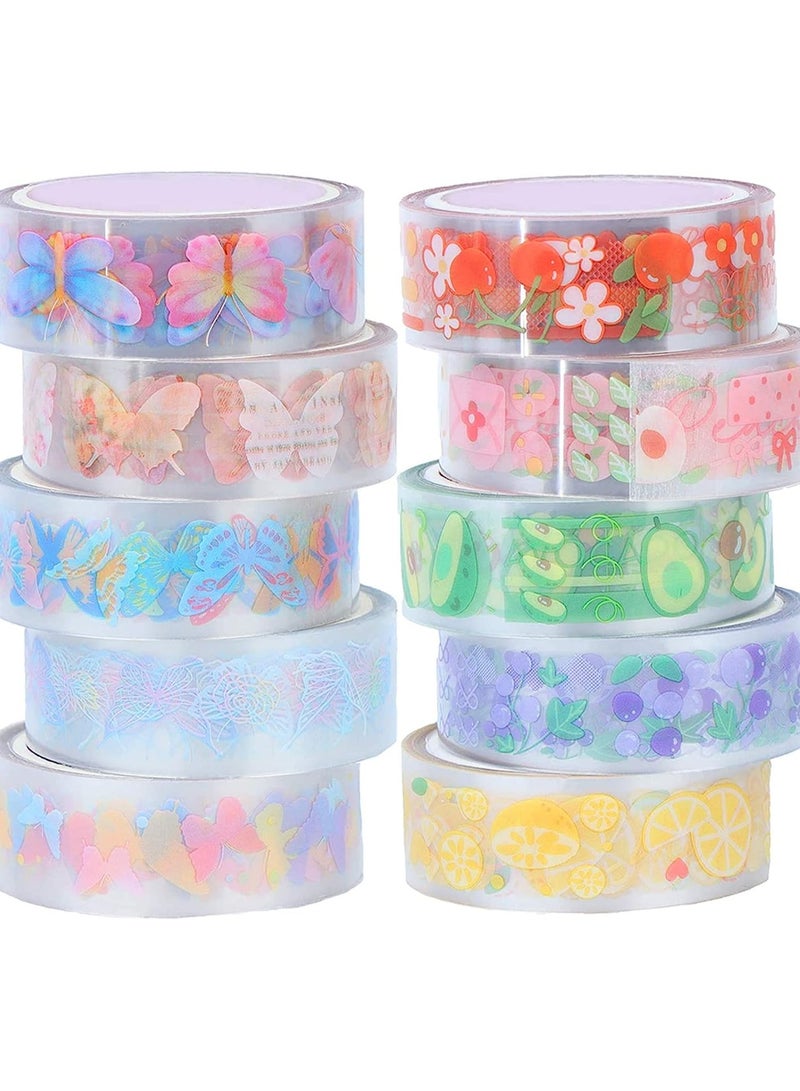 Washi Tape Set Creative DIY Scrapbooking Decoration Gift Wrapping and Craft Sticky Adhesive Paper Masking Tape Waterproof Plastic Tape Gift for Scrapbook Journal Planner Arts Crafts (10 Rolls) - Image 1