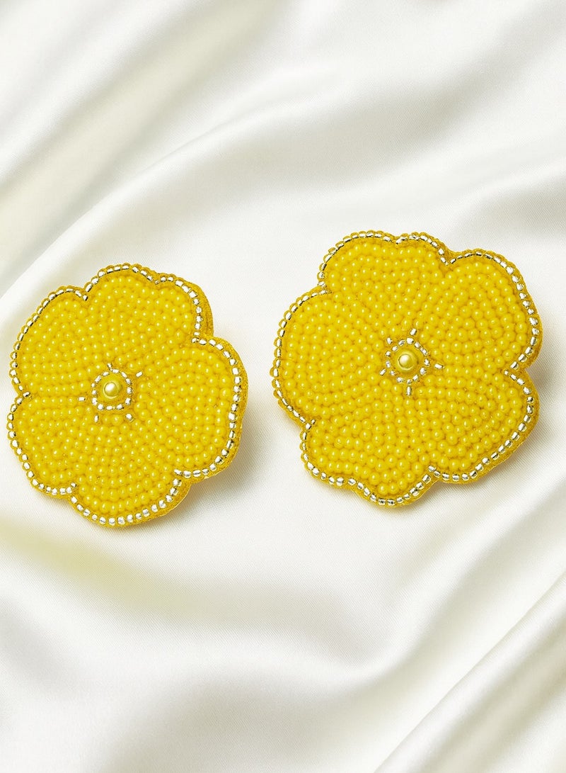 Ready For Chai Handmade Floral Beaded Statement Earrings – Elegant Party & Ethnic Jewelry- Yellow